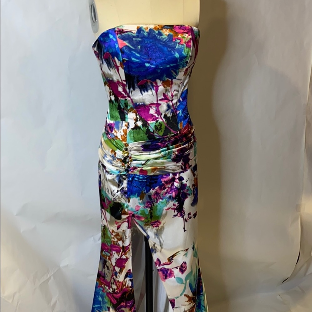 Multi print satin gown